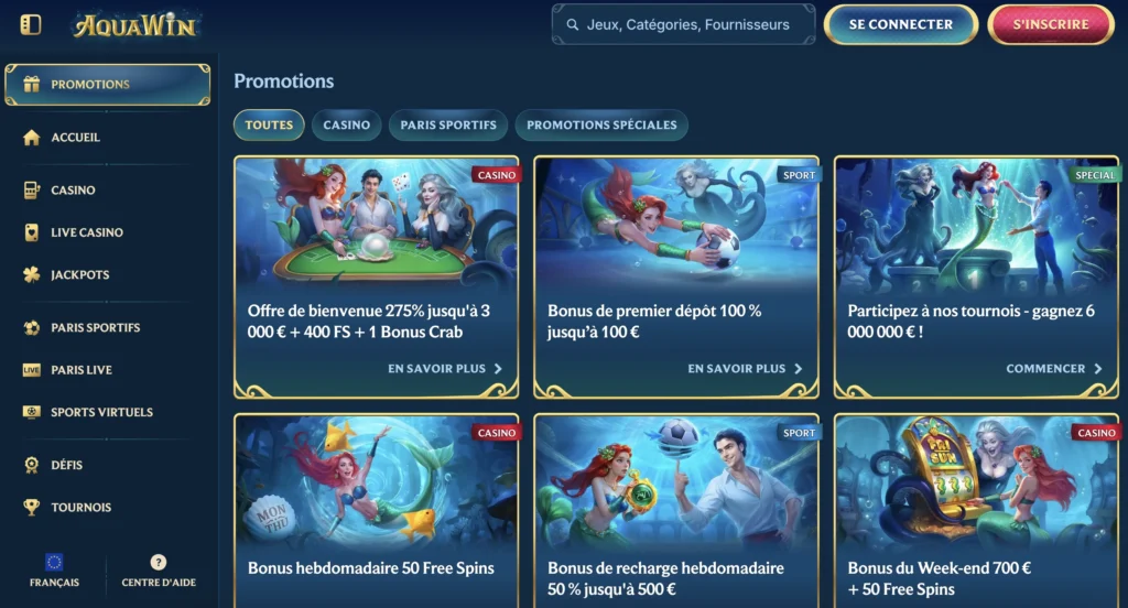 aquawin casino bonus
