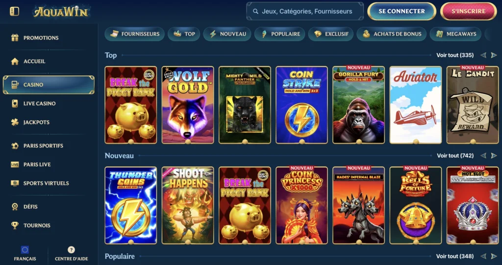 aquawin casino jeux