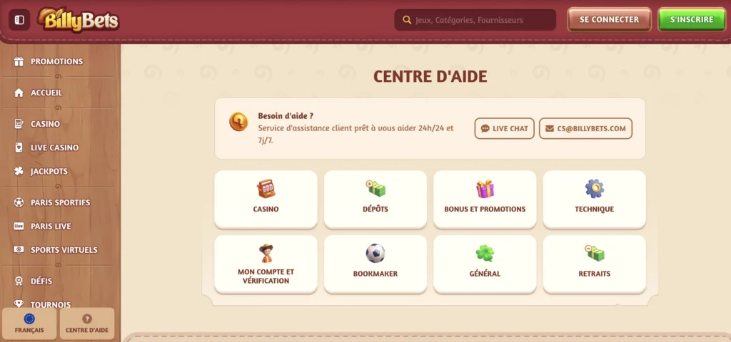 billybets casino soutien