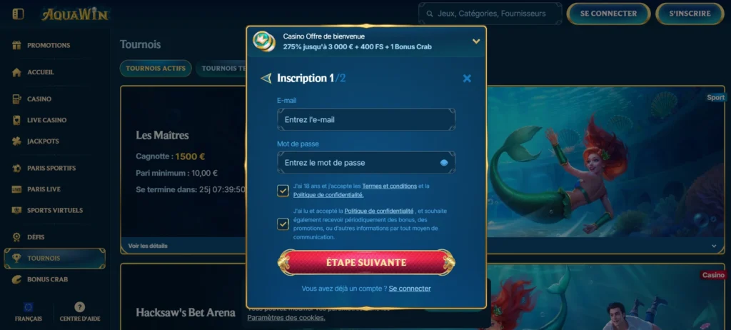 aquawin casino inscrire